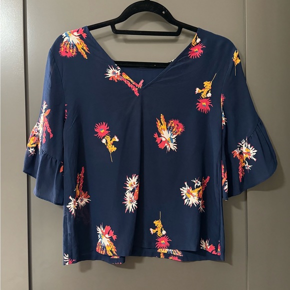 Madewell Silk Navy Cactus Blouse XS - Picture 2 of 6